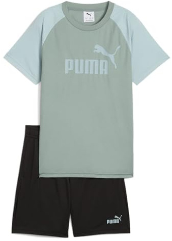 PUMA ESS No.1 Logo Poly Tee and Shorts Set B Green Moon