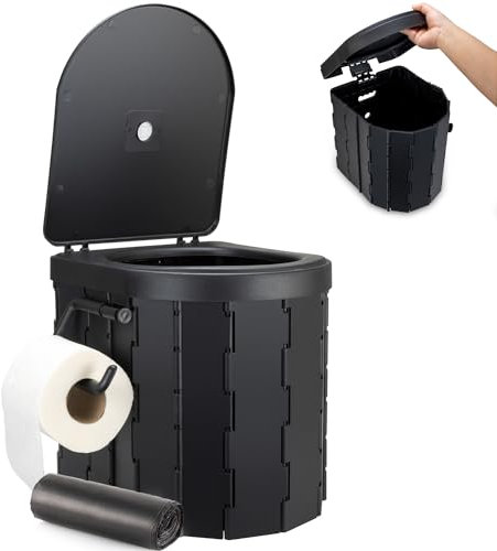 Green Haven Foldable Camping Toilet – Portable Loo for Adults with 6L Washable Basket & Built-in Roll Holder – Travel Toilet for Caravan, Festival, Outdoor, Indoor Emergency Use