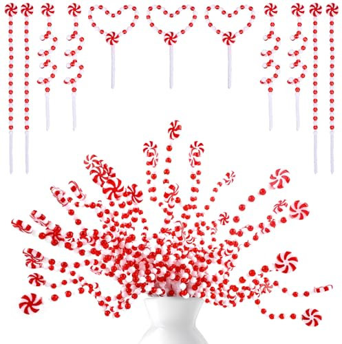 MACTING 18 PCS Christmas Picks Ornaments, Red White Candy Cane Xmas Ornaments, Candy Cane Decorations for Vase, Garland, Wreath, DIY Craft, Tree Topper, Home Decor