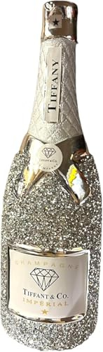 SEGOY Crushed Diamond Sparkle Bottle Ornament, Large Crystal Glitter Sparkly Bottle Home Decoration Silver, 30cm