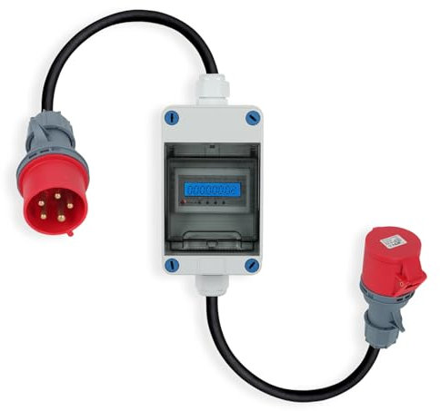Mobiler Stromzähler,5G 2.5 CEE 5P, Box mit CEE Stecker und Kupplung, Zwischenzähler für Wohnwagen,Elektrofahrzeuge, Camping, E-Auto oder Unternehmen 16A 32A Mit Kabel an beiden Enden (32A)