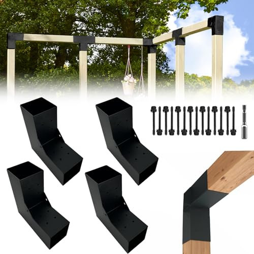ITeVe.GD Pergola DIY Bracket Kits,2-Way L Shaped Corner Brackets for 4 x 4(Actual:3.5 x 3.5) Lumber for Outdoor Pergola,Proch,Log Cabin W/Hardware - 4Pack…