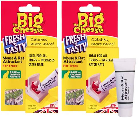 The Big Cheese Fresh 'N Tasty Mouse & Rat Attractant - Hazard-Free Rat Trap, Pet & Child Safe Rat Bait for All Mouse Traps - Prune-Based Formula - Baits Up to 60 Traps, 26g Tube Multi Packx2