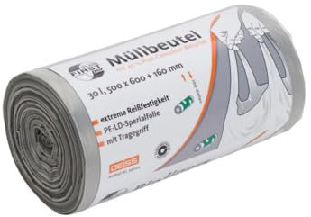 DEISS First Plus Pcr Müllbeutel 30 Liter, 34044 mit Tragegriff - Rolle | Rolle (50 Stück)