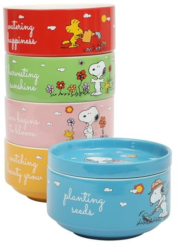 Peanuts Snoopy stapelbares Steingut-Schüssel-Set mit Teller, 14 cm, 6 Stück