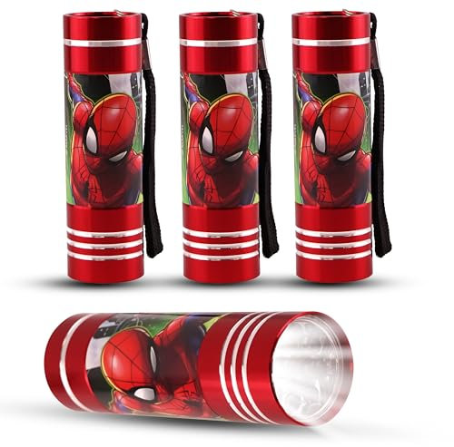Lot de 4 lampes de poche LED Spiderman étanches pour enfants – 9 LED ultra lumineuses avec poignée antidérapante, torche légère en aluminium pour l'extérieur et les loisirs pour garçons