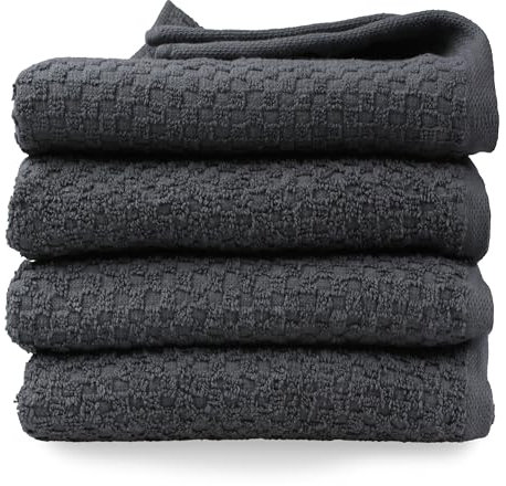 DoubleDry Popcorn Handtücher Set– 4er Set 50x100 cm Baumwolle – 420 g/m² – Weich & Saugstark – Badetuch badehandtücher - Oeko-Tex Made in Green Zertifiziert (Anthrazit)
