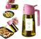 TrendPlain Spruzzino Olio per Friggitrice Aria 470ml, Dosatore Olio 2 in 1, Oliera Spray per Cucina, Insalata e Aceto, Accessori Cucina con Etichette e Protezione dalla Luce - Rosa