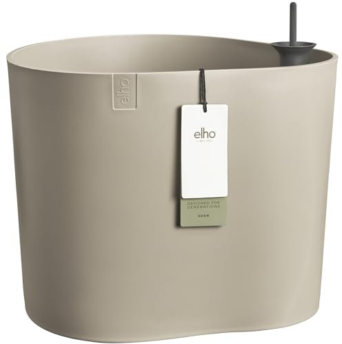 Elho Eden Aquacare Low 40 - Pot de Fleur - Interieur & Extérieur - Plastique 100% Recyclé - Ø 39.6 x H 36.1 cm - Gris/Taupe Doux