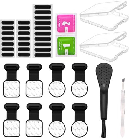 USB C Staubschutz 8 Stück Lautsprecher Silikonhülle USB C Schutzkappe USB C Reinigungsset USB C Abdeckung, Kommt Mit Lautsprecher Staubschutzkappe 24 Stück Aufbewahrungsbox 2 Bürsten 1 (Schwarz)