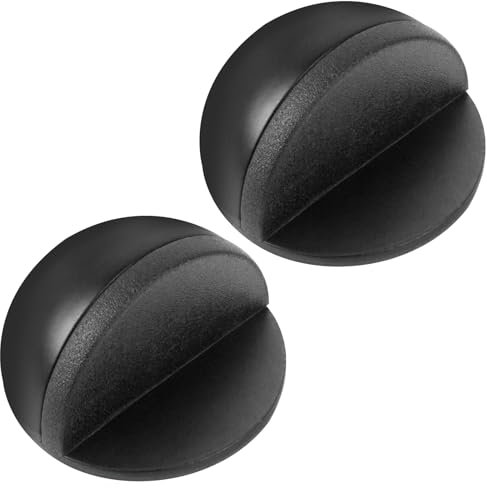 Self-Adhesive Floor Door Stopper, 2PCS Oval Floor Mounted Doorstop, Small Door Stoppers for Floor, Stainless Steel Door Stop with Rubber Buffer, Stick on Doorstop for Bathroom Home and Office（Black）