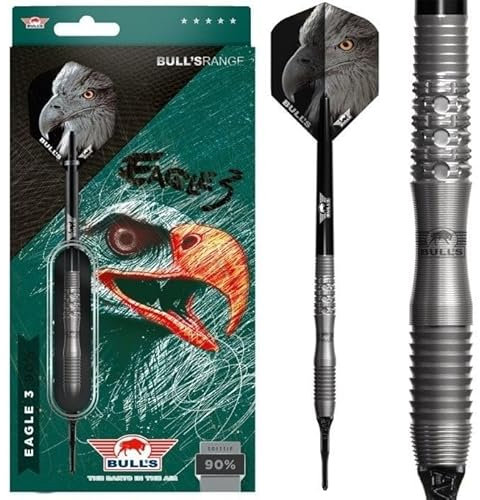 BULL'S Eagle 3 90% Tungsten Softtip Dart - 20g | Gerades Barrel mit Shark Grip und Griffmulde