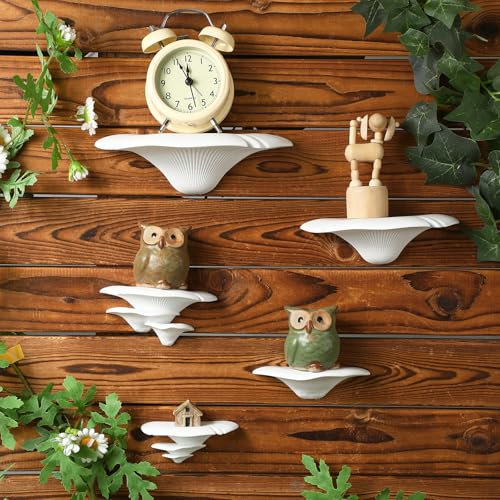 Pinkunn Pilz-Regal, Wanddekoration, Pilz-Regale, niedliches Wandregal, skurriles Landhaus-Kern-Dekor für Zuhause, Schlafzimmer, Wohnzimmer, Küche, 5 Stück (weiß)