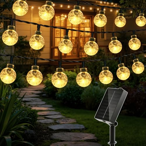 Ollny Solar Lights Outdoor Garden, 12m 100LEDs Fairy Lights Warm White | Solar Powered,8 Modes /Memory Function,Waterproof Globe String Lights for Outside Indoor Gazebo Wedding Tree Party Decoration