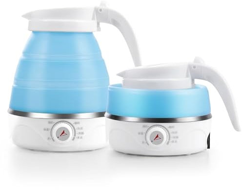 Ixydor Hervidor de agua plegable, 0,6 l, de silicona, mini hervidor de agua para camping, hervidor de agua portátil pequeño con base de acero inoxidable, 5 minutos de cocción rápida para senderismo al