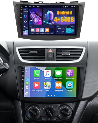 Fuluku 4+64GB 9 Android Autoradio für Suzuki Swift 2011-2017 | Wireless Carplay Android Auto, 9 IPS Touch Screen Radio mit Bluetooth 5.0, GPS, Rückfahrkamera, FM, WiFi, SWC