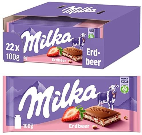 Milka Cioccolato al Latte con Fragola, Confezione da 22 Tavolette
