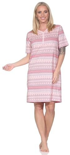 Normann Damen Kurzarm Nachthemd im Ethnolook - auch in Übergrössen, Farbe:rosa2, Größe:60-62