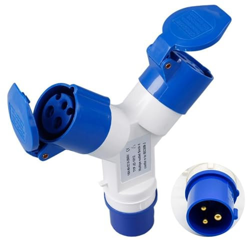 NIYATA 1 Pcs Caravan Hook Up Cable 16 Amp Splitter, 16 Amp Splitter, Caravan Hook Up Socket, Industrial Socket Connector, Caravan Connectors, Multifunctional Industrial Socket One in Two Out (Blue)