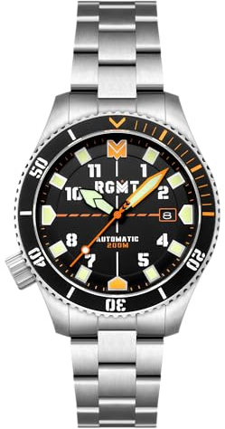 RGMT Recon Diver Herren-Automatikuhr mit massivem Edelstahlarmband, 43 mm, RG-8075, Schwarz