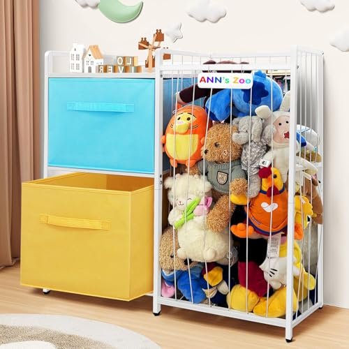 HONTIUS Iron Teddy Storage, Stuffed Animal Zoo Storage with Elastic DIY Tag, Large Kids Cuddly Soft Toy Storage Organizer for Kids Room Playroom Nursery Shelves Furniture Decor (B)