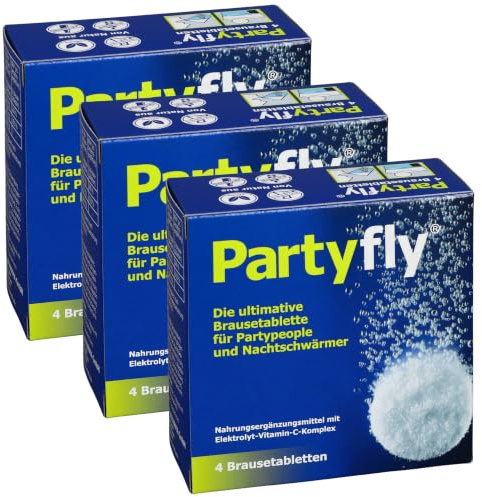 PARTYFLY Brausetabletten 12 Stück = 3 x 4 Stück - mit Vitamin C und Elektrolyten - reload