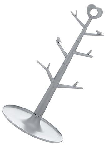 Garneck Plastic Cup Holder Organizer Rack for Kitchen Countertop Grey Mug Tree Design with Non Shaking Base Versatile Shelf for Cups Bottles and Jars Space Saving Storage and Drying Stand