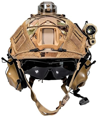 LZAQHMT Casque Tactique Airsoft Fast avec Système de Communication | Kit de Casque avec Lampes de Signalisation, Lampe Torche et Lunettes Antibuée pour Paintball et Cosplay