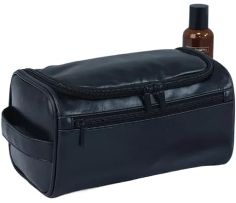 Kosmetiktasche Men Vintage Luxury Toiletry Bag Travel Necessary Business Cosmetic Makeup Cases Male Hanging Storage Organizer Wash Bags für Frauen(Black-pu)