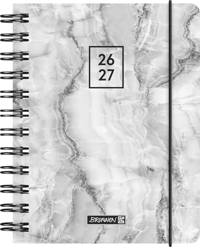 Schülerkalender 2026/2027 Grey Marble | A6, Kunststoff: 1 Seite = 1 Tag, Sa. und So. auf einer Seite ; Kalendarium: August 2026 bis Juli 2027