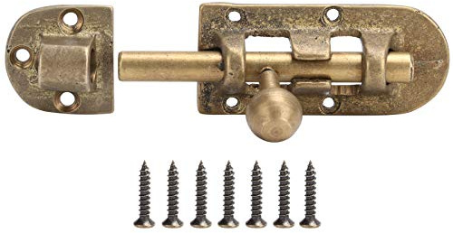Cerradura vintage de latón para puerta, cerradura antigua con cerrojo deslizante, herrajes resistentes de bronce para portones y puertas de madera con 7 tornillos para seguridad de