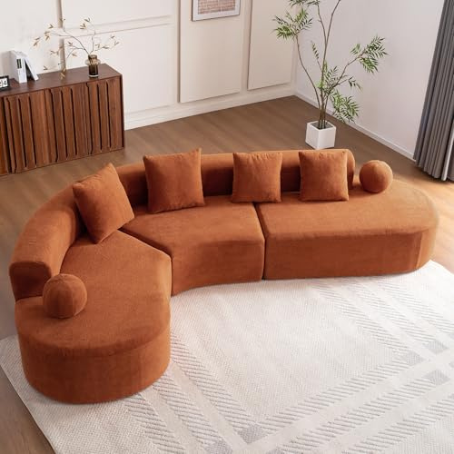 Luscriate L-förmiges Ecksofa 4-Sitzer, Modulares Corduroy Sofa mit Hocker, Bequemes Wohnzimmer-Sofa mit 2-6 Kissen, Platzsparende Wohnlandschaft für Wohnzimmer & Apartments, 256×134 cm (Orange-5S)