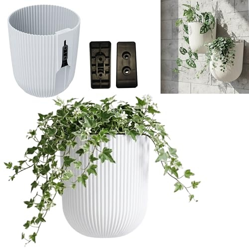 botle Blumentopf zu Hängender, Wand Pflanzenständer, Wandblumentopf, Hängeblumentopf, H 18 cm, Ø 14.5 cm, vertikale Rillen, weiß, Kletterpflanzen, Pflanzenwand, Blumendekoration