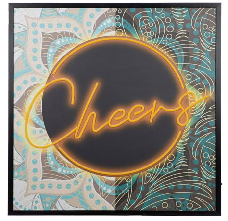 GILDE LED Bild Cheers - Leinwand - quadratisch - Höhe 83cm x Breite 83cm - blau orange schwarz - Schriftzug Design