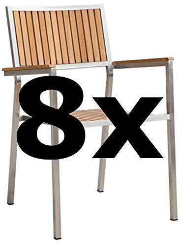 ASS 8Stk Designer Gartenstuhl mit Armlehne Gartensessel Stapelstuhl Stapelsessel Sessel Kuba-Teak Edelstahl Teak A-Grade stapelbar sehr robust Gastroqualität