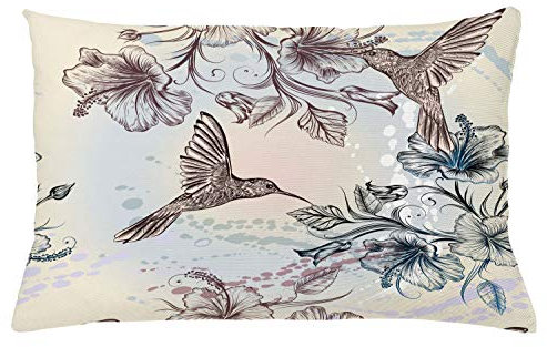 ABAKUHAUS Kolibri Kissenbezug, Vögel Hibiscus Flowers, Kissenhülle mit Reißverschluss Waschbar Farbfest Beidseitiger Druck, 65 x 40 cm, Braun Teal
