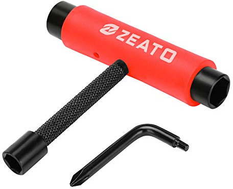 Zeato All-in-One Skate Tools Werkzeuge für Skateboards Multifunktionale Tragbar Longboard T Tool Zubehör mit T-Type Schlüssel und L-Type Kreuzschlitz-Schlüssel Schraubenzieher, Upgrade-Rot