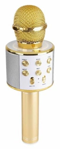MAX KM01 Microphone Karaoké Micro Sans Fil Bluetooth - Doré, Haut-Parleur, Batterie 6h environ, Micro Modificateur de Voix et Écho, Fonction Enregistrement et Selfie, Parfait pour les Enfants