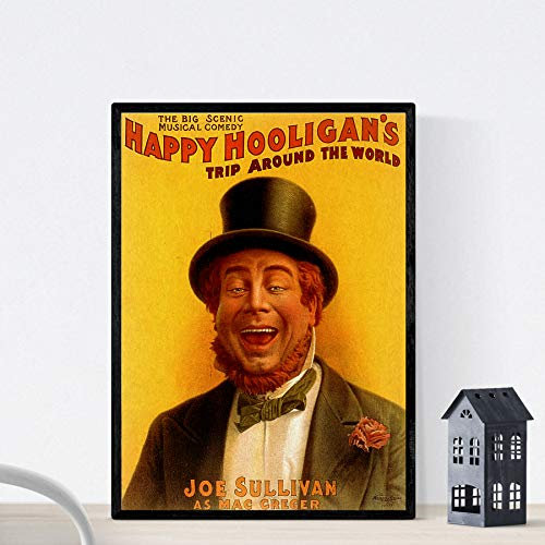 Nacnic Vintage Poster. Glückliches Hooligans-Plakat. A4-Größe mit Rahmen