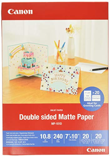 Canon 7x10 Double-Sided Matte Paper MP-101D (20 Sheets) - Suitable for Personalised Creative Projects, Includes pre-Made Envelope - Compatible with Canon Printers