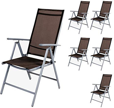 Mojawo 6er Set Gartenstuhl - Hochlehner 7-Fach verstellbar - zusammenklappbar - Klappstuhl - witterungsbeständiges Aluminium - wetterfeste Gartenmöbel - Silber/Schokobraun