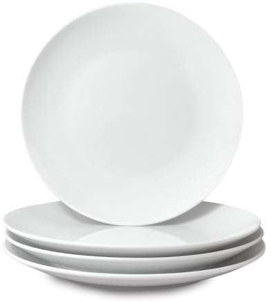 Miicol Porzellan Speiseteller, Große Essteller 27cm, Moderne Frühstücksteller Weiß, Flache Geschirr, 4 Stück
