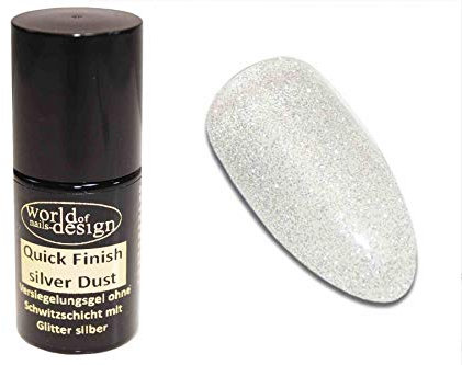 World of Nails-Design LED/UV Silver Glitter highgloss, hochglänzendes Versiegelungsgel ohne Schwitzschicht Pinselflasche 6ml