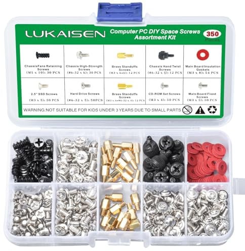 350 Pcs Computer Screw Set, PC Case Motherboard Standoffs Screws #6-32 Male to M3 Female Standoffs Sets for Personal Computer Screw Standoffs Set Kit for PC Case Motherboard HDD SSD CD-ROM Hard Drive