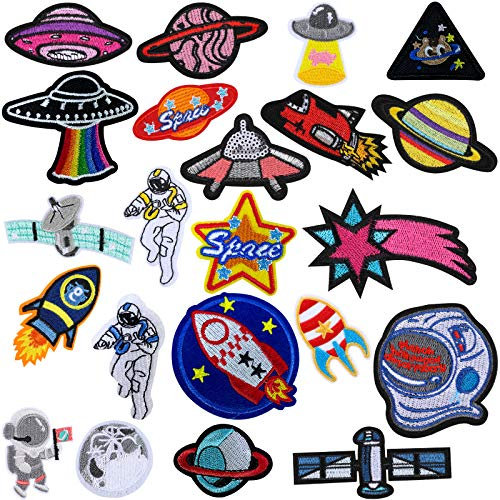 VETPW 22 Stück Patches Flicken zum Aufbügeln, Raum Astronaut Patch Sticker Bestickt Aufnäher Applikationen Zum Nähen Oder Aufbügeln für Kleidung, Rucksäcke, Jacken, Jeans, Hüte, Repariere das Loch