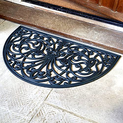 Marco Paul Half Moon Rubber Door Mat, Wrought Iron Effect, Non Slip Heavy Duty Welcome Entrance Mat, Durable Front Heavy Duty Doormat, Dirt Trapper Rubber Door Mat Outdoor and Indoor