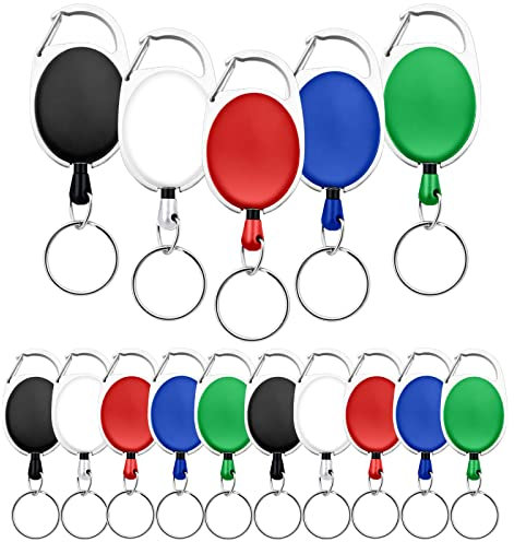 Fushing 15 Farben Einziehbare Abzeichenhalter Carabiner Rollen Schlüsselhalter Ketten mit Metall Split Ring