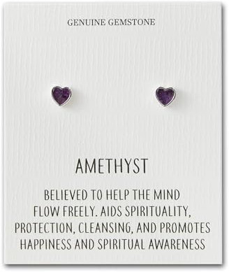 Philip Jones Amethyst Heart Stud Earrings with Quote Card
