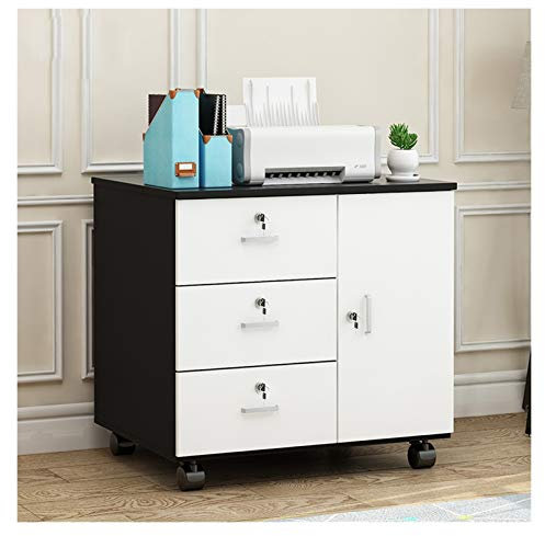 CPU Stand Mobile CPU Host Floor Stand Wooden Printer Rack Storage Locker with Drawer Desktop PC Case Tower Holder Cart with 4 Caster Rolling Wheels Computer Tower Stand Cart CPU Rolling Stand(Black+Wh