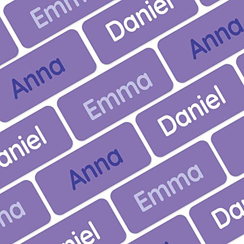 Klebekerlchen® Namensaufkleber Kinder & Erwachsene (120 Stück) – Namensschilder für Kleidung personalisiert – Etiketten selbstklebend für Schule, Kita, Seniorenheim & Beruf - Lila